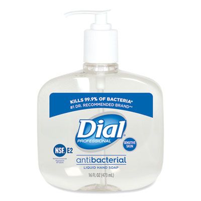 Dial 80784 Sensitive Skin Antibacterial Liquid Hand Soap, 16 oz Pump Bottle, Clear - 12 / Case
