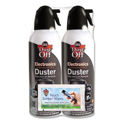 Falcon DSXLPW Dust-Off Electronics Compressed Gas Duster with Touch Screen Wipe, 10-oz 2 Pack - 1 / Case