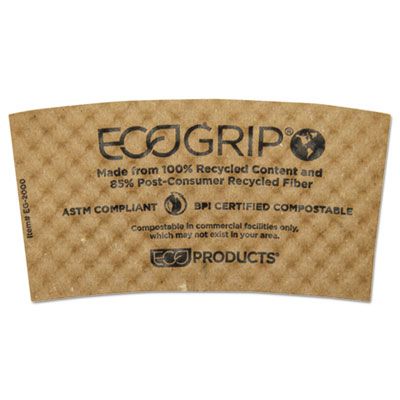 Eco-Products EG2000 EcoGrip Recycled Paper Coffee Cup Sleeves, Kraft - 1300 / Case
