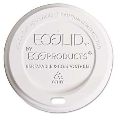 Eco-Products EPECOLID8 Plant-Based Plastic Lids for 8 oz Hot Cups, White - 800 / Case