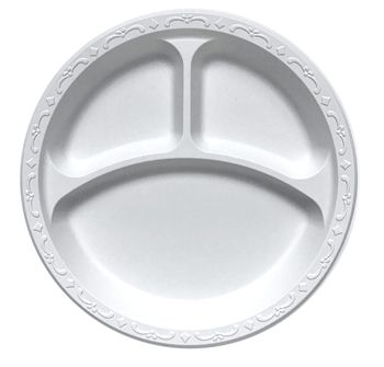 Ecopax PP093 9" 3 Compartment Plates, Minerals / Polypropylene, Ivory - 400 / Case