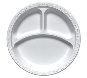 Ecopax PP103 10.25" 3 Compartment Pebble Plates, Minerals / Polpropylene, Ivory - 400 / Case