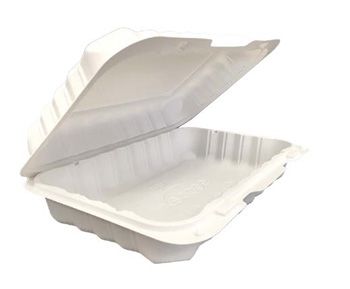 Ecopax PP206 Utility Hinged Lid Plastic Carryout Container, Polypropylene, 9.25" x 6.5" x 2.25", White - 150 / Case