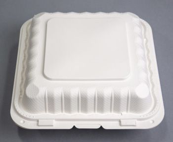 Ecopax PP993S Large Plastic Hinged Lid Carryout Container, Polypropylene, 9.1" x 8.8" x 3", White - 150 / Case