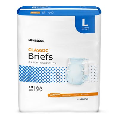 McKesson Classic Adult Diapers with Tabs, Large (45 to 58 in.), Light - 72 / Case