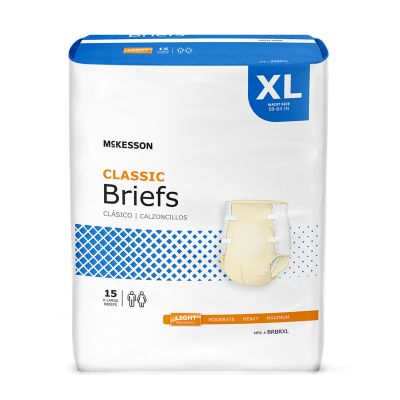 McKesson Classic Adult Diapers with Tabs, X-Large (59-64 in.), Light - 15 / Case