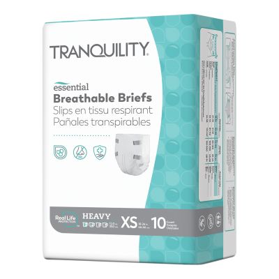 Tranquility Essential Breathable Briefs Adult Diapers with Tabs, X-Small (18 to 26 in.), Heavy - 100 / Case
