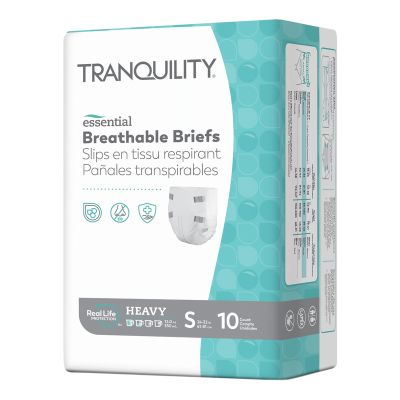 Tranquility Essential Breathable Briefs Adult Diapers with Tabs, Small (24 to 32 in.), Heavy - 100 / Case