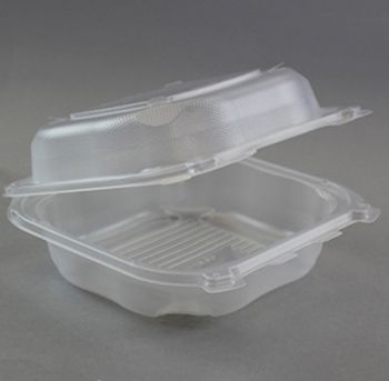 Genpak CLX200-CL Large Hinged Lid Plastic Carryout Container, Polypropylene, 8.35" x 8.32" x 2.88", Clear - 150 / Case