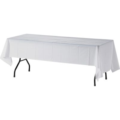 Genuine Joe 10328 Plastic Table Covers, 54" x 108", White - 24 / Case