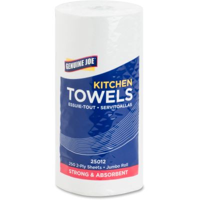 Genuine Joe 25012 Kitchen Paper Roll Towels, 8" x 11", 250 / Roll, White - 12 / Case