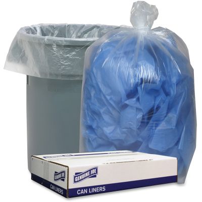 Genuine Joe 29133 55-60 Gallon Trash Can Liners / Garbage Bags, 1.75 Mil, 38" x 58", Clear - 100 / Case