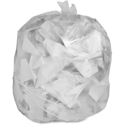 Genuine Joe 70015 56 Gallon Trash Can Liners / Garbage Bags, 14 Mic, 43" x 46", Translucent - 200 / Case