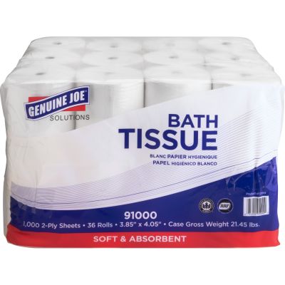 Genuine Joe 91000 2 Ply Toilet Paper, 1000 Sheets / Low Core Roll - 36 / Case