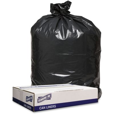 Genuine Joe 98210 56 Gallon Trash Can Liners / Garbage Bags, 1.2 Mil, 43" x 47", Black - 100 / Case