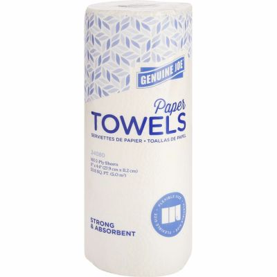 Genuine Joe 24080 Kitchen Paper Towels Roll, 2 Ply, 80 Perforated Sheets / Roll, White - 30 / Case