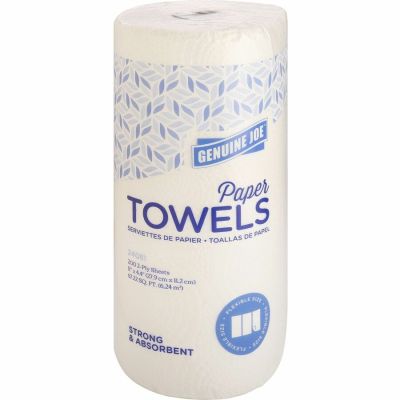 Genuine Joe 24081 Kitchen Roll Paper Towels, 2 Ply, 100 Perforated Sheets / Roll, White - 24 / Case