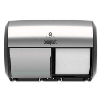 Georgia-Pacific 56796A Compact Coreless Toilet Paper Dispenser, Side-By-Side Double Roll, Black / Stainless Steel - 1 / Case