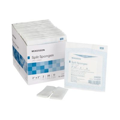 McKesson 16-4226 Split Sponges for I.V. / Drain / Tube, Polyester / Rayon, 2" x 2", Sterile - 1400 / Case