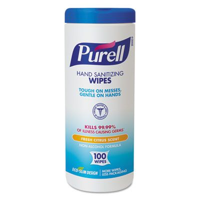 GOJO 911112 PURELL Hand Sanitizing Wipes, Alcohol Free, 5.78" x 7", 100 / Canister - 12 / Case