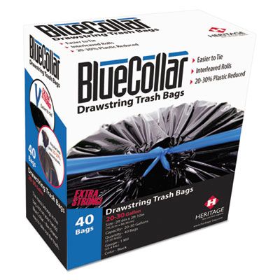 Heritage N6034YKRC1 30 Gallon Trash Bags with Drawstring, 1.0 Mil, 30" x 34", Black - 40 / Case