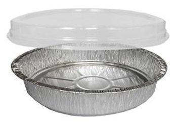 HFA 846COMBO Handi-Stax Round Aluminum Foil Container w/ Plastic Dome Lid, 48 oz, Silver / Clear - 150 / Case
