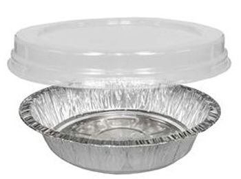 HFA 847COMBO Handi-Stax Round Aluminum Foil Container w/ Plastic Dome Lid, 24 oz, Silver / Clear - 150 / Case