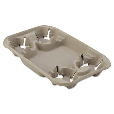 Huhtamaki 20969 Chinet StrongHolder Cup Carrier / Food Tray, Holds 4 8 to 22 oz Cups, Molded Fiber - 250 / Case
