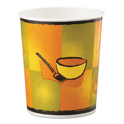 Huhtamaki 70332 Chinet 32 oz Squat Paper Hot / Cold Food Containers, Streetside Design - 500 / Case