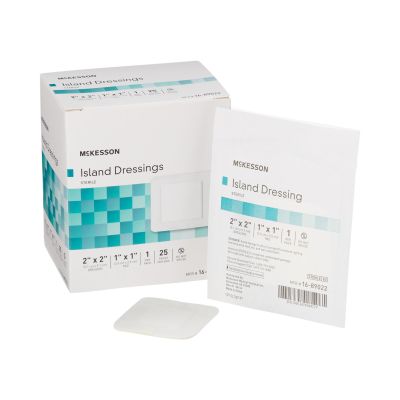 McKesson 16-89022 Island Dressings with Adhesive, 2" x 2", Polypropylene / Rayon, White, Sterile - 100 / Case