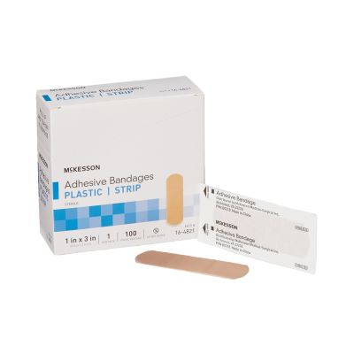 McKesson Sheer Plastic Adhesive Strip Bandages, 1" x 3" - 2400 / Case