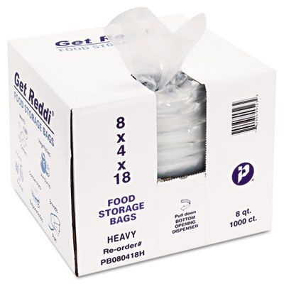 Inteplast PB080418H Food Grade Plastic Bags, 1 Mil, 8 Quarts, 8" x 4" x 18", Clear - 1000 / Case