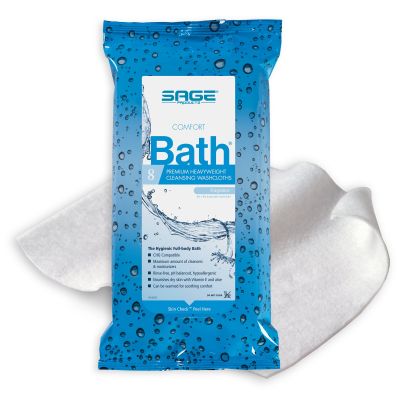 Sage Comfort Bath Premium Heavyweight Rinse-Free Bath Wipes, Scented - 352 / Case