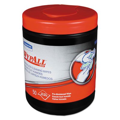 Kimberly-Clark 58310 WypAll Heavy-Duty Waterless Cleaning Wipes, 12" x 9.5", 50 / Canister - 8 / Case