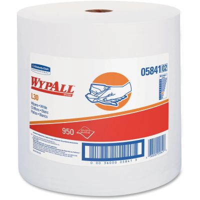 Kimberly-Clark 05841 WypAll L30 Jumbo Roll Wipers, 950 / Roll, 13.3" x 12.4", White - 1 / Case
