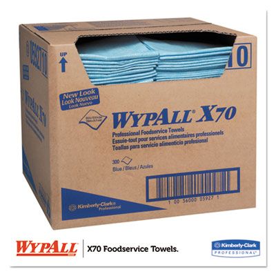 Kimberly-Clark 05927 WypAll X70 Foodservice Towels, 1/4 Fold, 12.3" x 23.3", Blue - 300 / Case