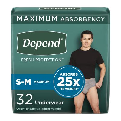 Depend Fresh Protection Pull-Up Underwear for Men, Small / Medium (26 to 34 in.), Gray, Maximum - 32 / Case