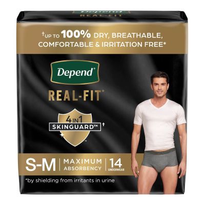 Depend Real-Fit Pull-Up Underwear for Men, Small / Medium (28 to 40 in.), Gray, Maximum - 28 / Case