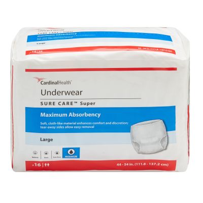 Cardinal Sure Care Super Pull Up Underwear, Large (44-54 in.), Maximum - 64 / Case