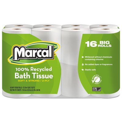 Marcal 16466 Toilet Paper, 2 Ply, 168 Sheets / Standard Roll - 96 / Case