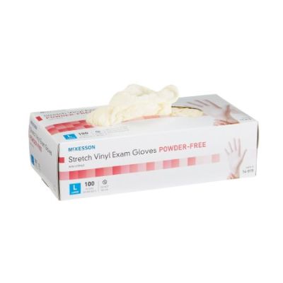 McKesson Stretch Vinyl Exam Gloves, Powder Free, Smooth, Large, Ivory - 1000 / Case
