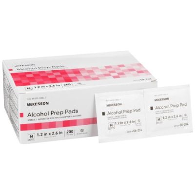 McKesson 58-204 Alcohol Prep Pad, 70% Isopropyl Alcohol, Individual Packet, Medium, Sterile - 4000 / Case