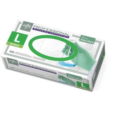 Medline PRO31763 Professional Nitrile Aloetouch Gloves, Large, Green - 100 / Case