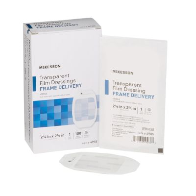 McKesson 4985 Transparent Film Dressings, Frame Delivery, 2-3/8" x 2-3/4" Octagon, Sterile - 400 / Case