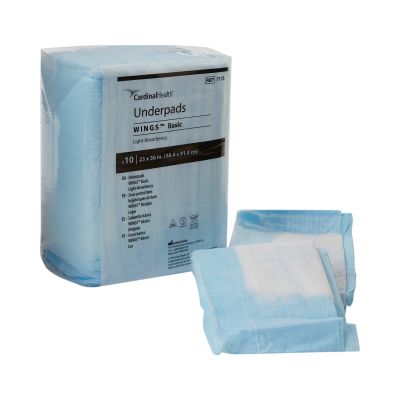 Cardinal Health 7176 Simplicity Basic Underpads, 23" x 36", Disposable, Fluff, Light Absorbency, White / Light Blue - 150 / Case