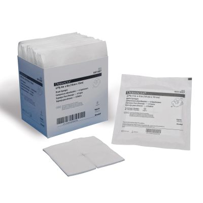 Cardinal Health 441407 Dermacea Split Sponges for I.V. / Drains / Tubes, Nonwoven 6-Ply Rayon / Polyester, 4" x 4", Sterile - 600 / Case