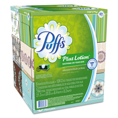 P&G 39383 Puff Plus Lotion Facial Tissue, 2 Ply, 8.2" x 8.4", 124 Tissues / Box - 24 / Case
