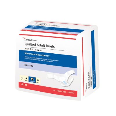 Cardinal Wings Super Quilted Adult Briefs Diapers with Tabs, 3X-Large (74 to 100 in.), Maximum - 8 / Case