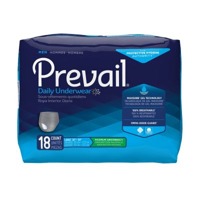 Prevail Pull-Up Daily Underwear for Men, Large (38-50 in.), Maximum - 72 / Case
