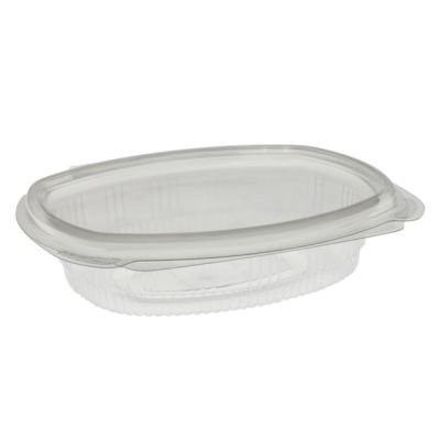 Pactiv 0CA910080000 EarthChoice 8 oz Plastic Hinged Lid Take Out Deli Container, Recycled PET, 4.92" x 5.87" x 1.32", Clear - 200 / Case